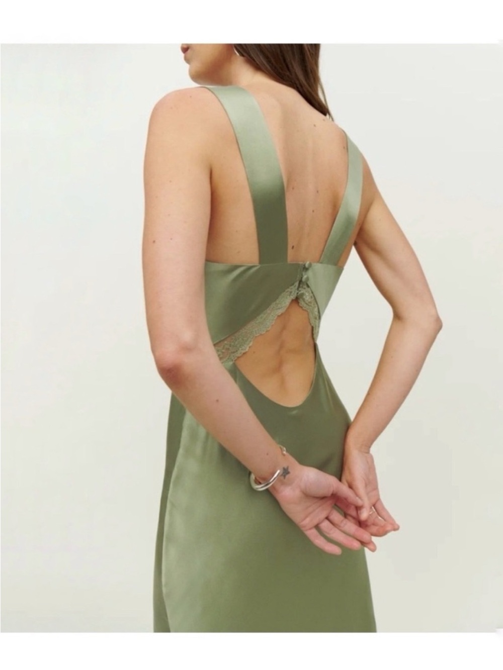 Reformation Chania Artichoke Silk Olive Green Slip Maxi Lace NWT Gown Dress XL - Picture 2 of 13